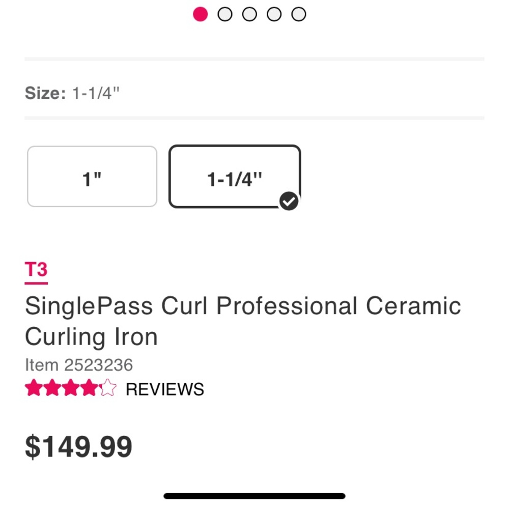 T3 one pass curling iron 1 1/4 inch barrel